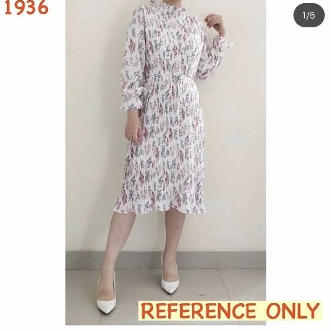 Maxi Dress Plisket / Dress Korea Bunga / Dress Prisket Lengan Panjang Original