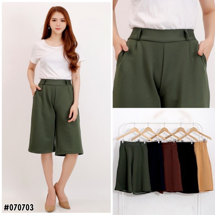 Celana Kulot Dek Wanita Cullote Jeans 3/4 Pinggang Karet Scuba All