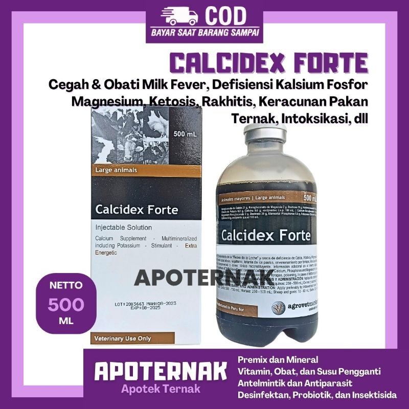 CALCIDEX FORTE 500 ml AGROVET - Obat Ketosis Milk Fever Ambruk Hewan Ternak Sapi