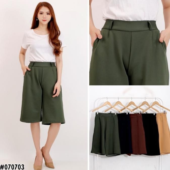 Celana Kulot Pendek Wanita Cullote Jeans 3/4 Pinggang Karet Scuba All
