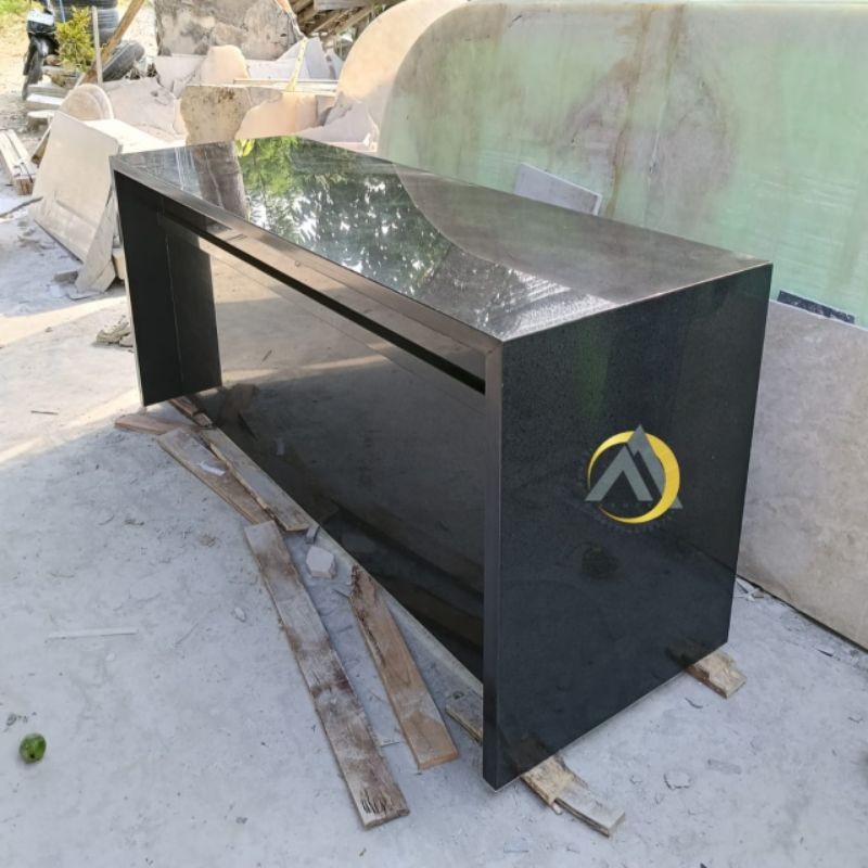 Meja kantor meja bar dapur batu granit hitam glossy 180x60x75