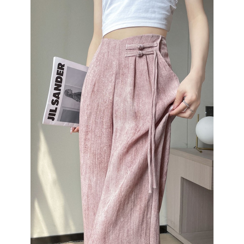Celana Wanita Pinggang Tinggi Cina, Celana Wanita Kaki Lebar, Pinggang Tinggi, Baru, Ikat Celup