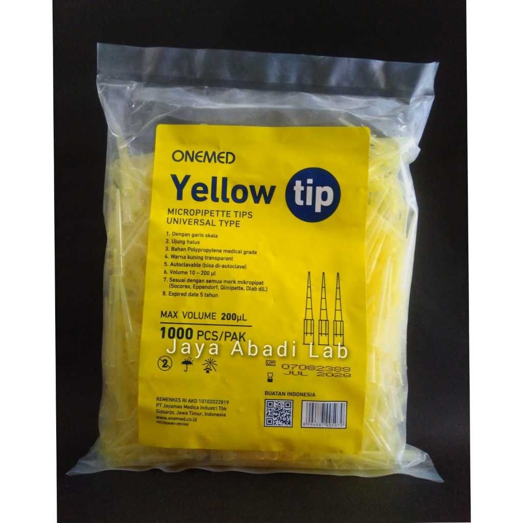 yellow tip tips kuning micropipette mikropipet 100 uL 200 uL 0,1 mL  0,2 mL mikrolit isi 1000 pcs