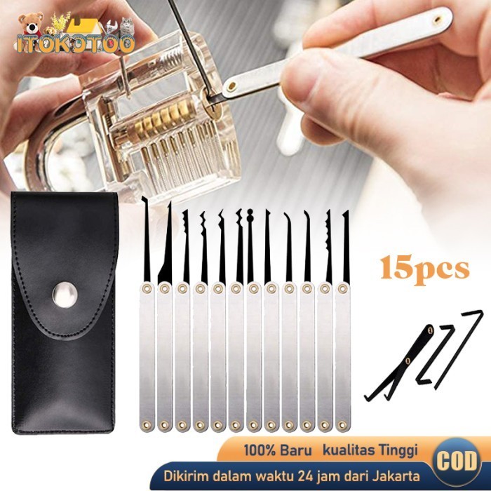 15Pcs Lock Pick Locksmith Tools Alat Pembuka Gembok Kunci