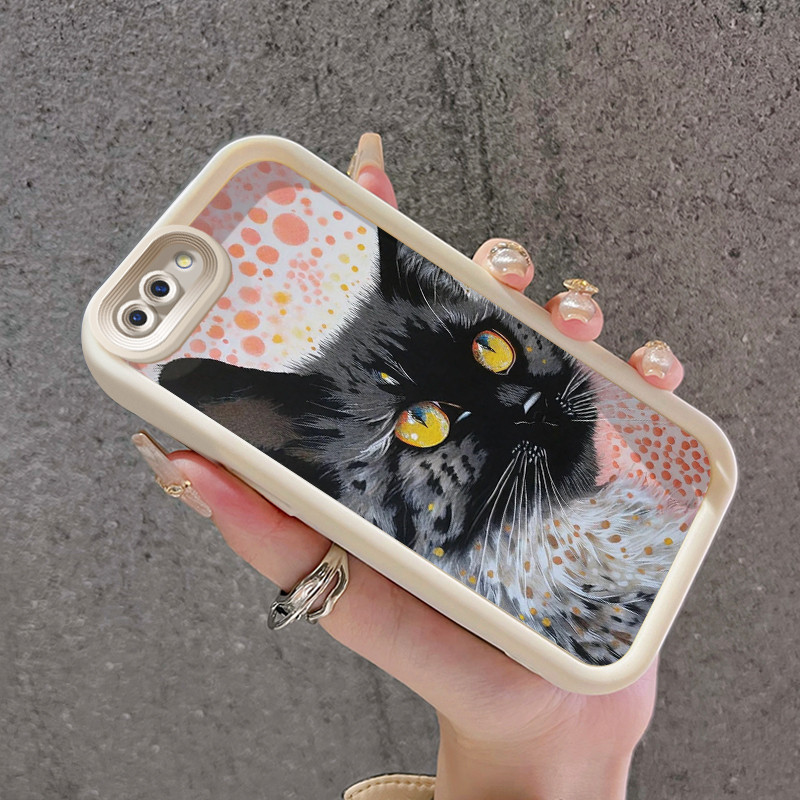 Casing Hp OPPO A5 A3s A12E Realme C1 Case sarung HP pola kucing hitam Casing Anti drop pelindung sil