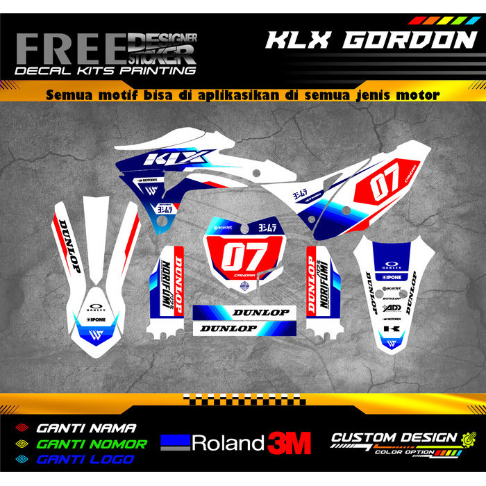 Decal Klx Gordon Putih Biru Desain Costume