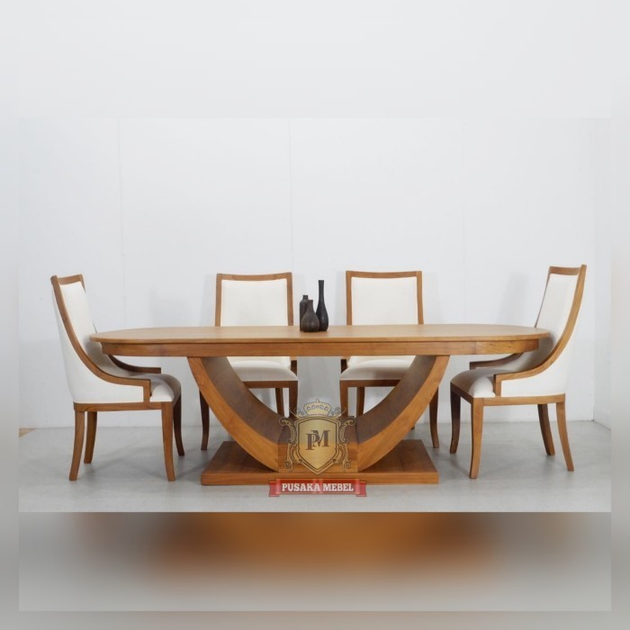dining set meja makan kayu jati mewah 4 kursi full jok