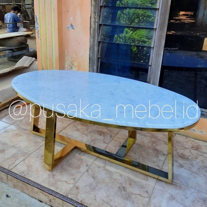 Meja Tamu Marmer Besi Stainless Gold, Coffe Table Marmer Stainless