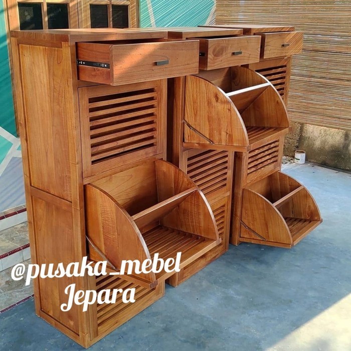 rak sepatu kayu minimalis, rak sandal, lemari tas minimalis, almari - sudah fhinising