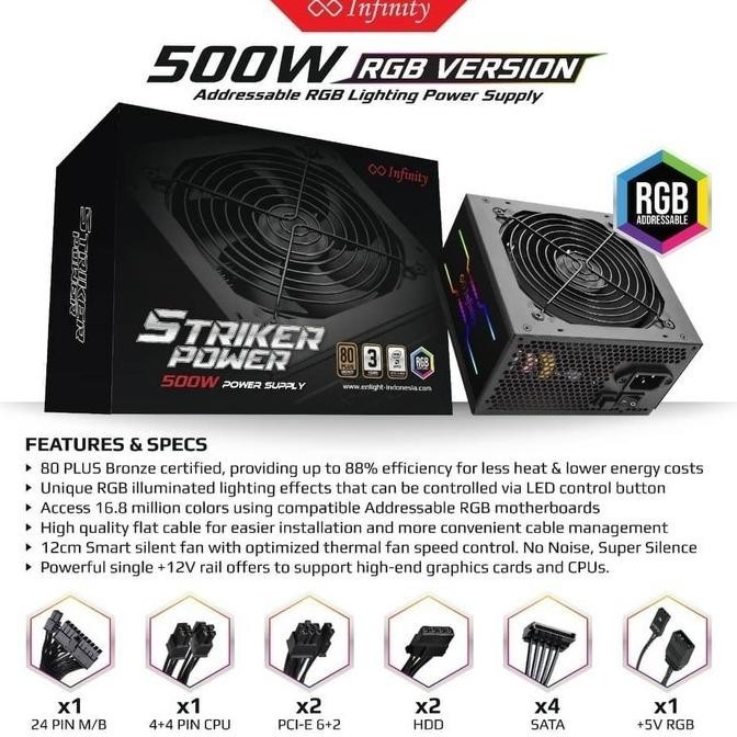 Infinity 500 Watt 80 Plus Bronze RGB PSU