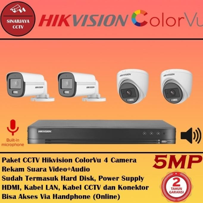 Paket Cctv 4Camera Hikvision 5MP ColourVu Audio Merekam Video+Suara