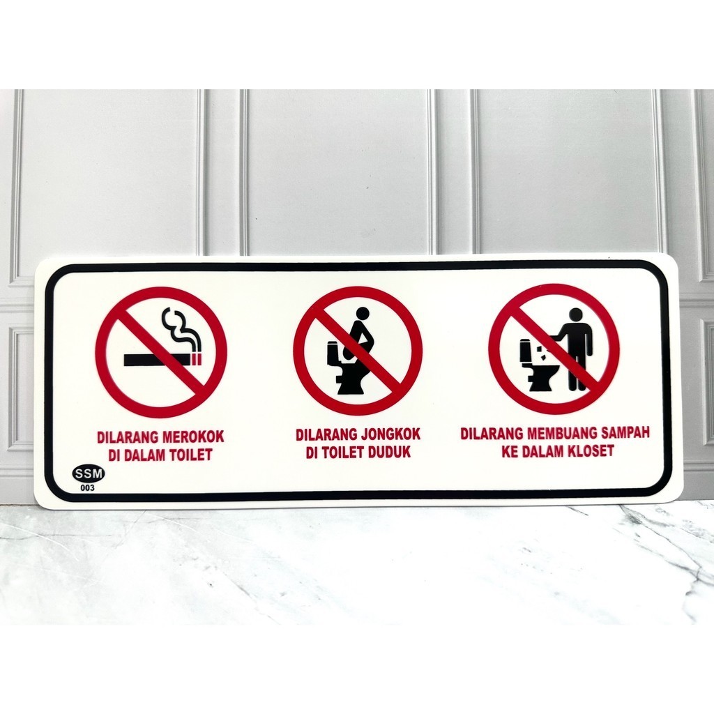 

Sign Label Akrilik BESAR DILARANG JONGKOK, MEROKOK, MEMBUANG SAMPAH DITOILET
