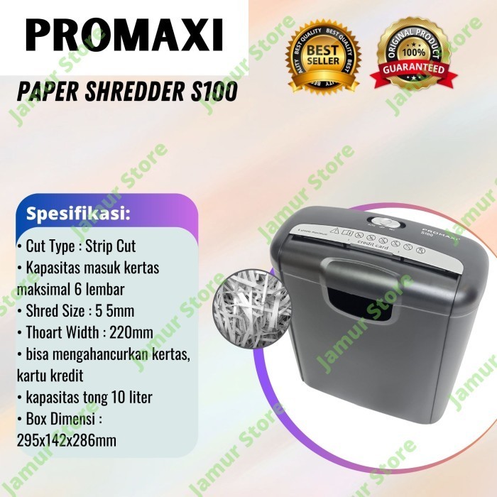 

Mesin Penghancur Kertas Promaxi S100 Strip cut Paper Shredder Promaxi