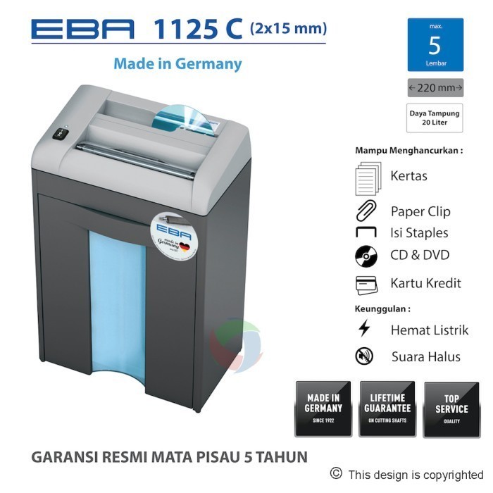 

EBA 1125C 2- Penghancur Kertas 2-in-1 / Professional Shredder Jerman