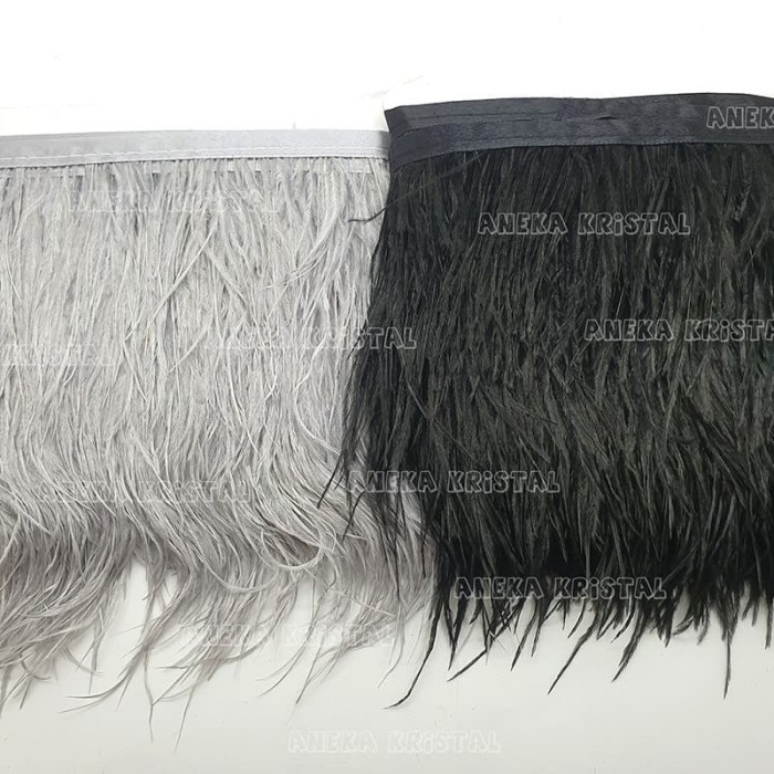 

Renda Bulu Burung Onta / Ostrich Bird 10cm @1 yard Black Grey