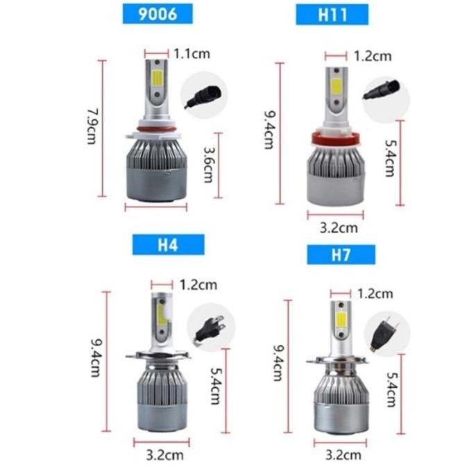 (Cod) Lampu Led C6 H4 C6 H11 H8 C6 Hb4 9006 C6 H7 6000K 36W 12-24 Volt 3600L Original