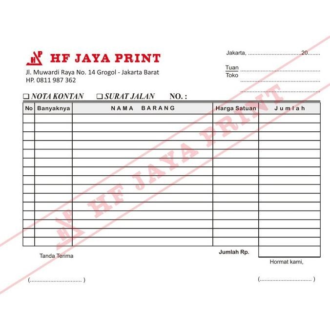

Cetak Buku Nota, Kertas Ncr 2 Ply; 2 Warna + Nomerator