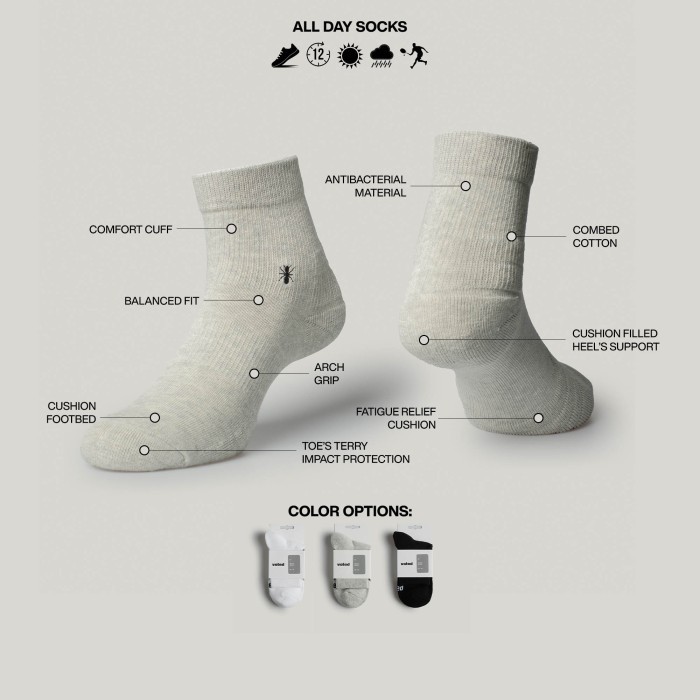 VOTED Socks Kaos Kaki Essential Ankle Monokrom