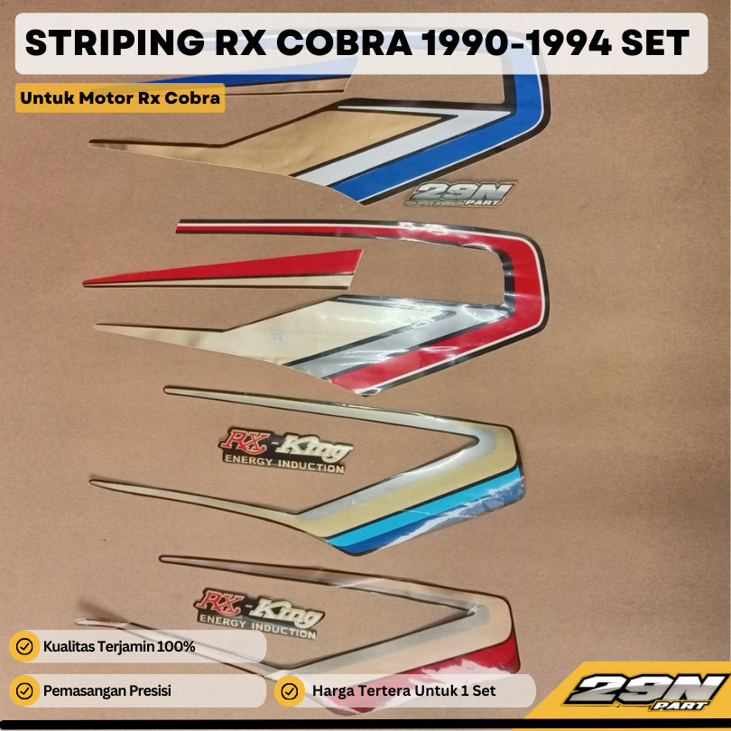 STRIPING STICKER RX KING COBRA 1990-1992-1994 BIRU MERAH SET LOKAL
