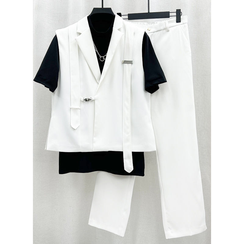 Slit on Both Sides Ribbon Suit Vest Suit Men's Outer Wear Two-Piece Suit