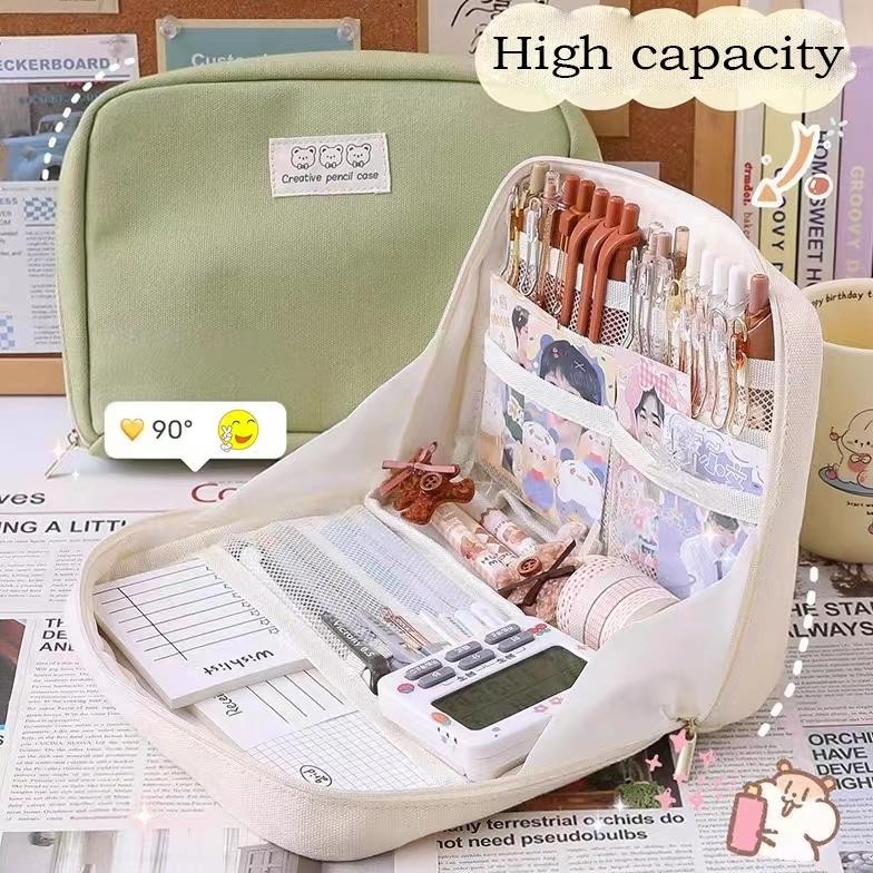 

2er-54 8-Layer Super Large Capacity Pencil Case Kawaii Canvas Pencil Box Pen Pouch Organizer for Girls Back to School Stationery Supplies Termurah