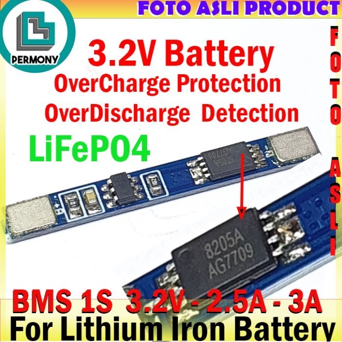 BMS 1S 2.5A - 3A 3.2V Charger Protection Lithium Iron Battery 3.2 Volt
