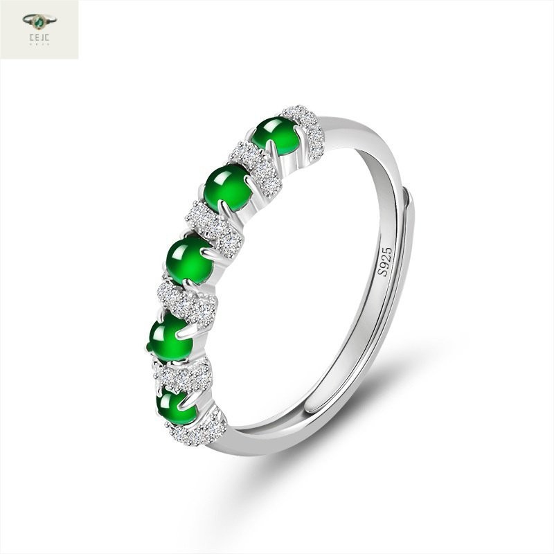 （Dengan Sertifikat）（ytucsydw3o）S925Bertatahkan Perak AlamiACincin Giok Es Wanita, Cincin Fesyen Pria