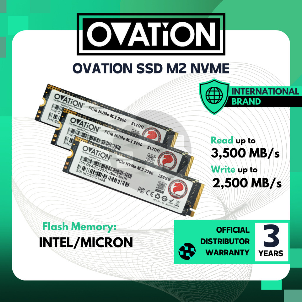 OVATION SSD NVME M.2 256GB / 512GB / 1TB SSD M 2 NVME PCIe 2280 Internal SSD Garansi Resmi 3thn
