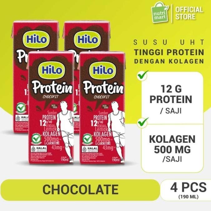 

4 Pcs - HiLo Protein Chocofit UHT 190mL Susu Cokelat dengan Collagen