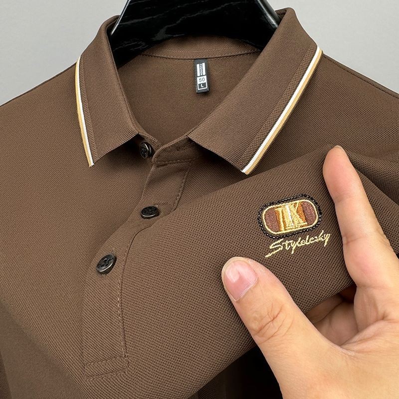 Men's Short SleeveTShirt Ice SilkPOLOShirt Lapel Embroidery Button Versatile