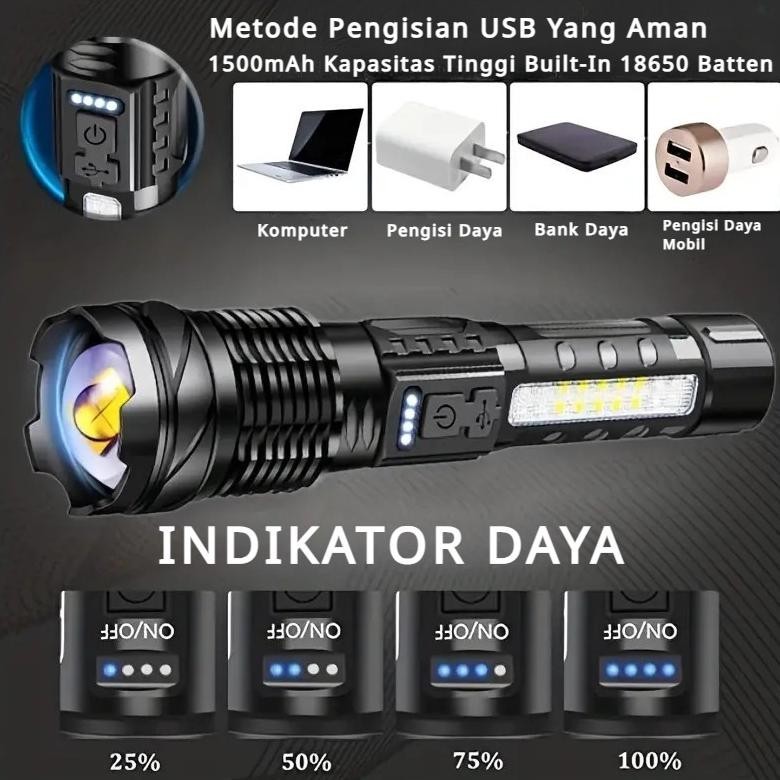 CodSenter Led Super Terang Jarak Jauh 2Km Ori Led Lampu Camping 7 Mode Senter Led Rechargeable Sente