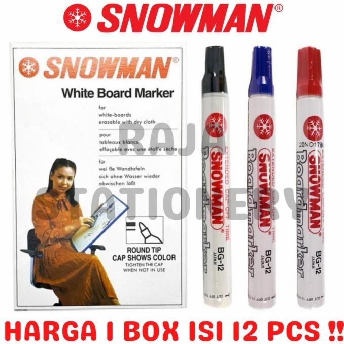 

SNOWMAN WHITEBOARD MARKER SPIDOL PAPAN TULIS SNOWMAN BG-12 1 BOX 12PCS