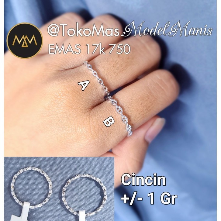 Cincin Stack Ring Italy Rantai Herme* emas putih 750 kadar 17k