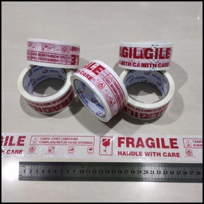 

TERMURAH (STAR TAPE)LAKBAN FRAGILE PUTIH 45MM X50M LAKBAN UNBOXING SOLATIP 6PCS !