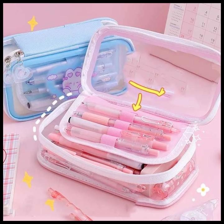 

TERMURAH KOREA STYLE BIG PENCIL BOX TRANSPARAN ORGANIZER BAG KOTAK PENSIL KAWAI !!!!