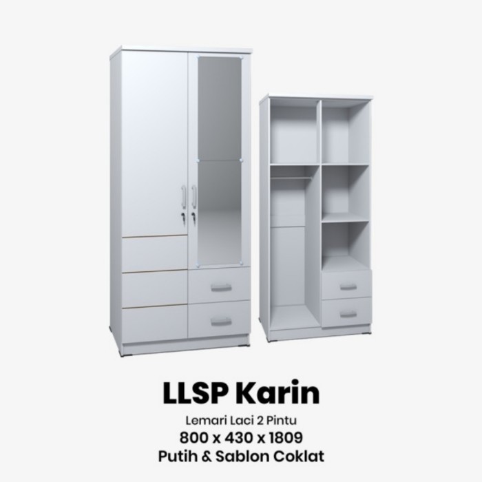 Lemari Baju Putih Lemari 2 Pintu Kaca Laci Lemari Pakaian Putih Kaca
