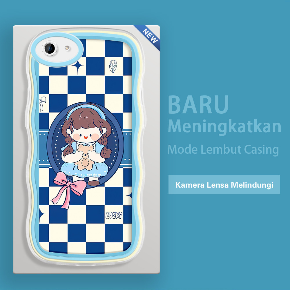 OPPO F1S F3 F5 PLUS F7 YOUTH F11 PRO lite F9 A3 A7X Realme 2 Pro  Casing Ponsel  Pola Grid biru RORO