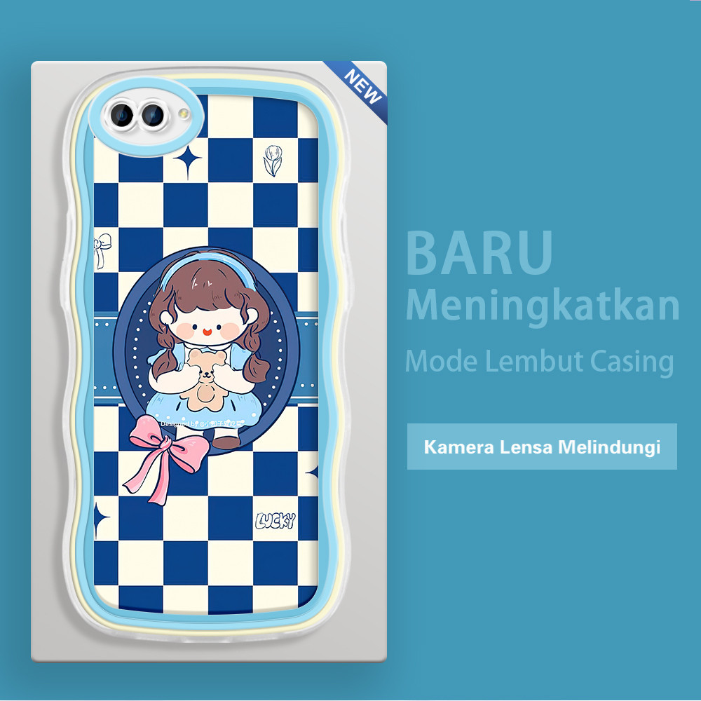 OPPO NEO 9 A3S A5 A7 A5S A9 2020 A12 A12S A12E  Casing Ponsel  Pola Grid biru ROROJUMP  warna-warni 