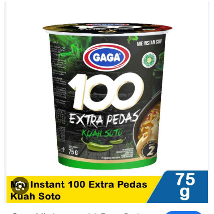 

Mie Gaga Cup 100 Extra Pedas Kuah Soto Original