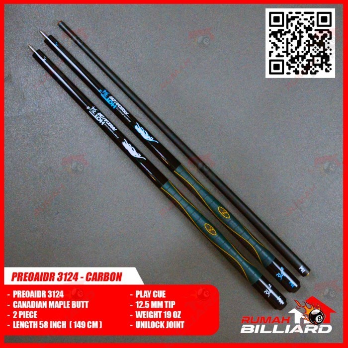STICK BILLIARD - BILLIARD CUE - PREOAIDR 3142 - CARBON SHAFT - MAPLE
