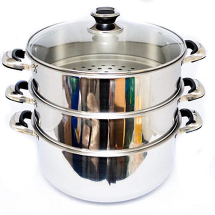 Supra Panci Steamer/Kalakat Susun 3 Diameter 36Cm Stainless Tutup Kaca
