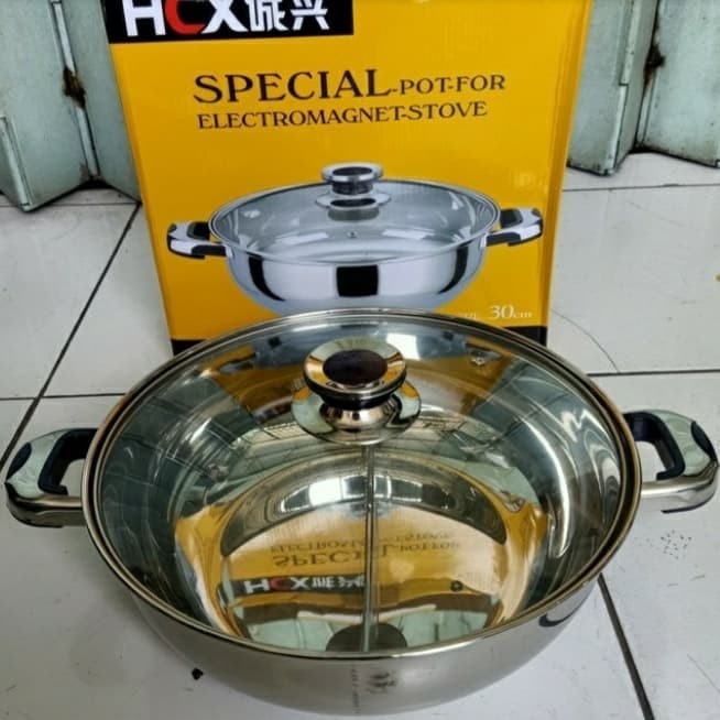 Panci Shabu Shabu 30Cm/ Panci Sekat Tutup Kaca 30Cm