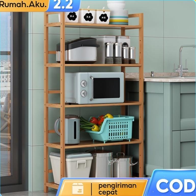Rak Rumah Serbaguna/Rak Kamar Minimalis/Rak Hiasan Dekorasi Rumah Bambu/Tingkat 5 Susun Kayu/Rak Tam