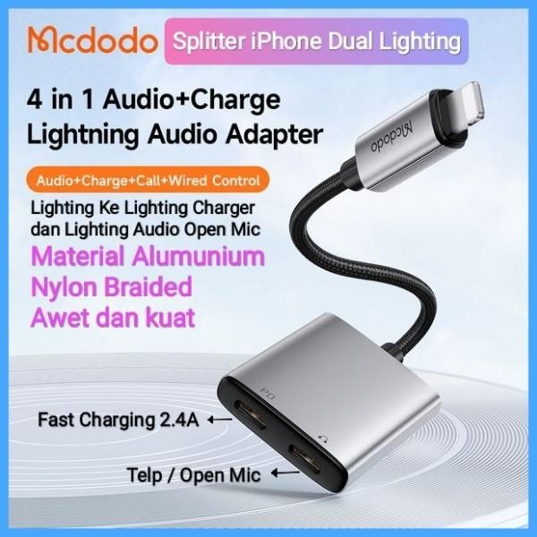 Mcdodo Adapter Converter Splitter Iphone To 2 Lighting Mfi Dac Openmic