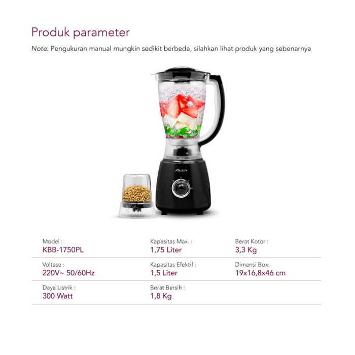 Kirin Blender Omni Serbaguna Kbb-1750Pl Blender Plastik + Dry Mill