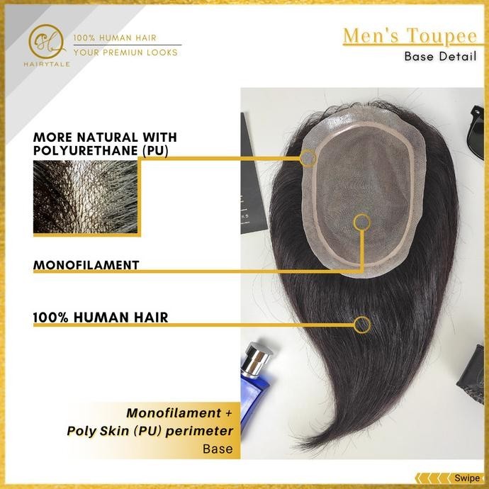Toupee/Tutup Botak Pria, Natural 20Cm, Luas 22X15, 100% Human Hair