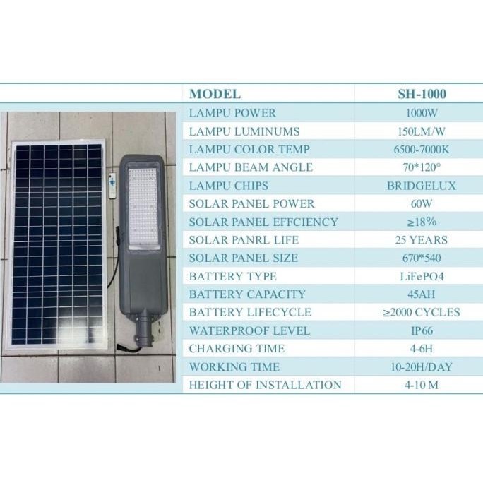 LAMPU JALAN TENAGA SURUA 1000Watt PJU SOLAR CELL 1000Watt GARANSI
