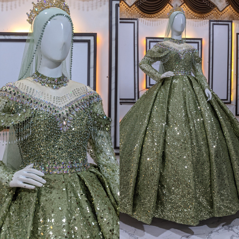 Gaun Pengantin Squin Ronce Lepas Pasang | Baju Pengantin Sequin Aksesoris Ronce | Ballgown Squin Rok