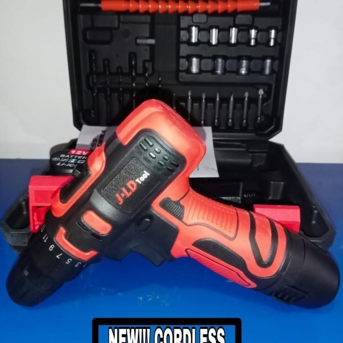 Jld 12V-Set Bor Obeng Bor Baterai 12 V Charger Cordless Drill [Merah] Evander.Online