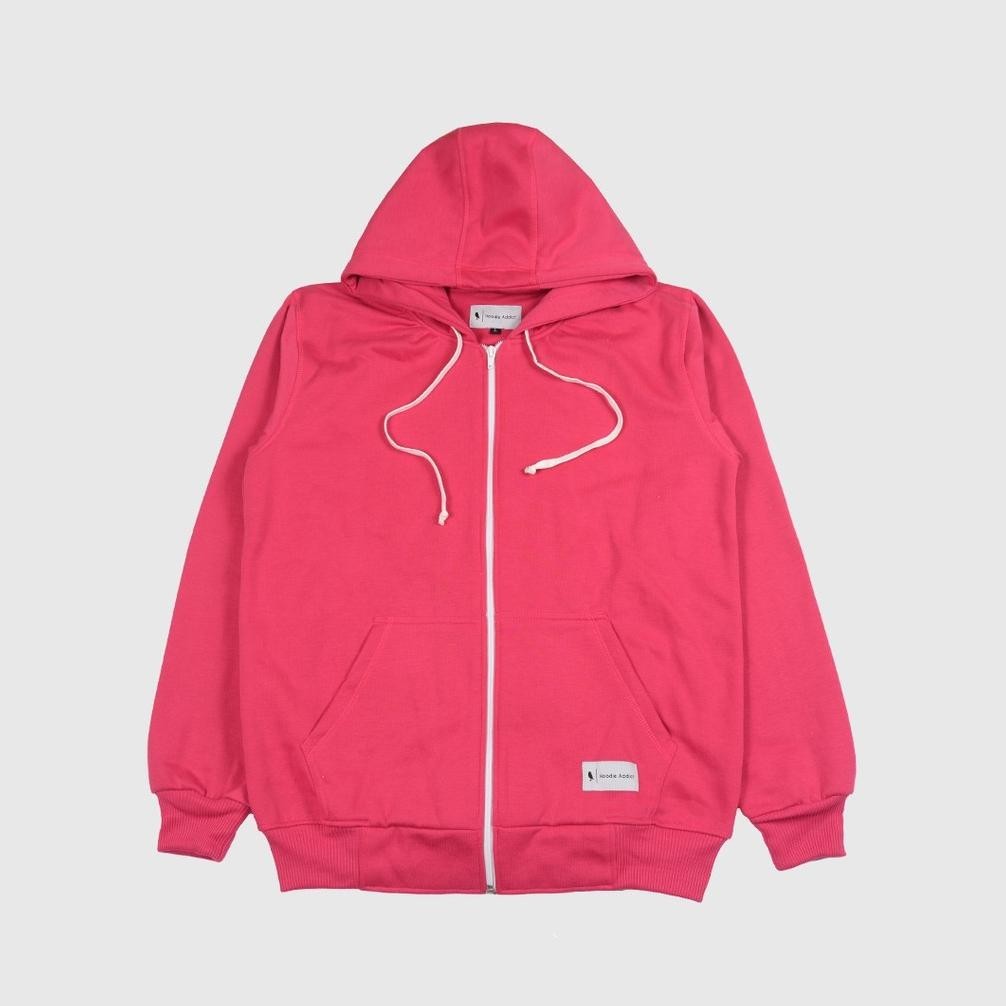 Hoodie Distro Pria Keren Zipper Dewasa Polos Pink Fusc